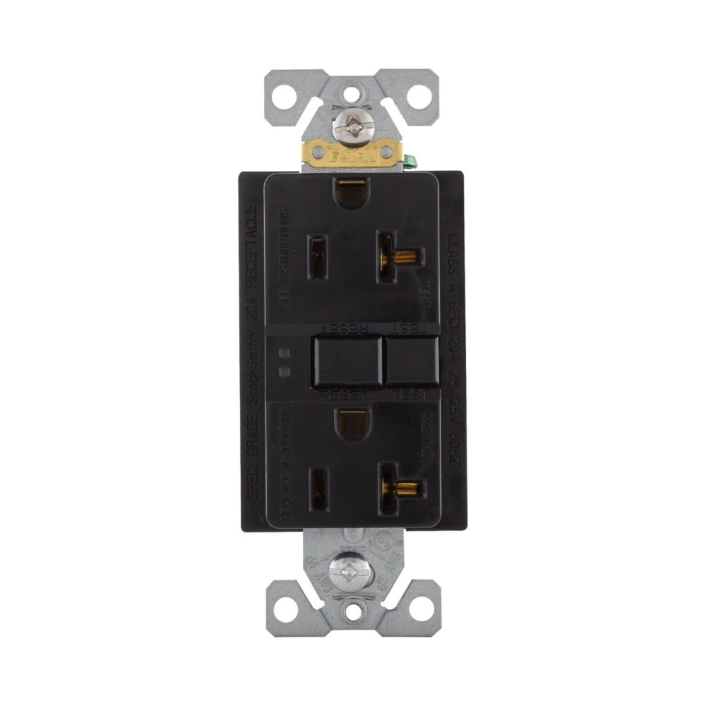 Cooper Wiring Devices SGF20BK GFCI Receptacle 20A 125V Self-test Two-pole 3-wire 5-20R Black PVC Brass