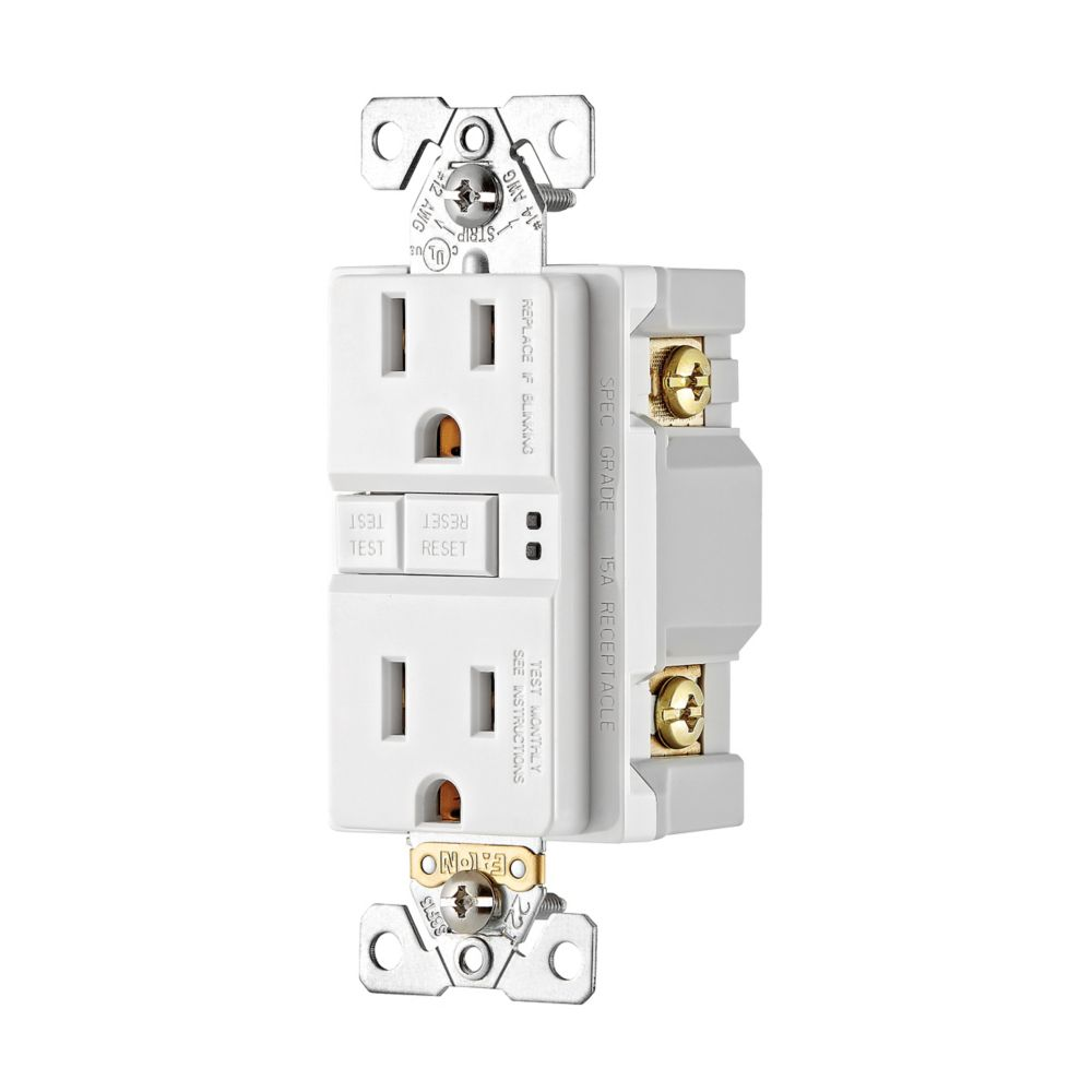 Cooper Wiring Devices SGF15W GFCI Receptacle 15A 125V 20A Feed-Through Self-Test NEMA 5-15R White Thermoplastic