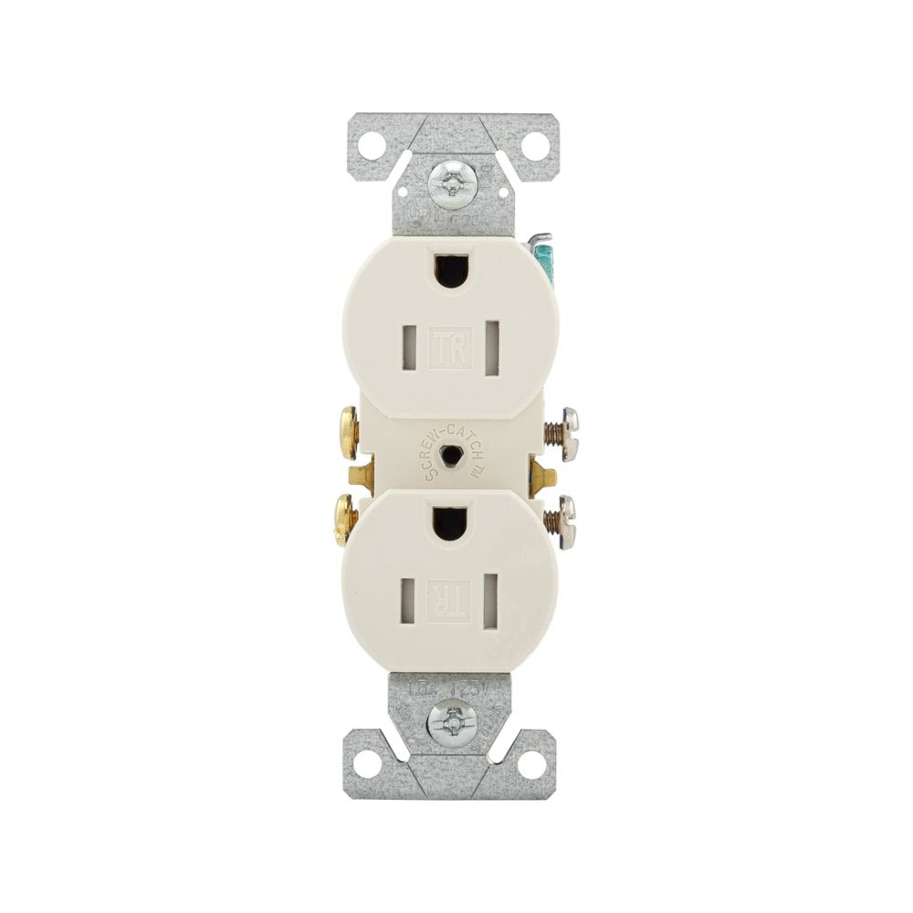 Cooper Wiring Devices TR270LA Duplex Receptacle 15A 125V NEMA 5-15R Side and Push Wiring Light Almond Thermoplastic