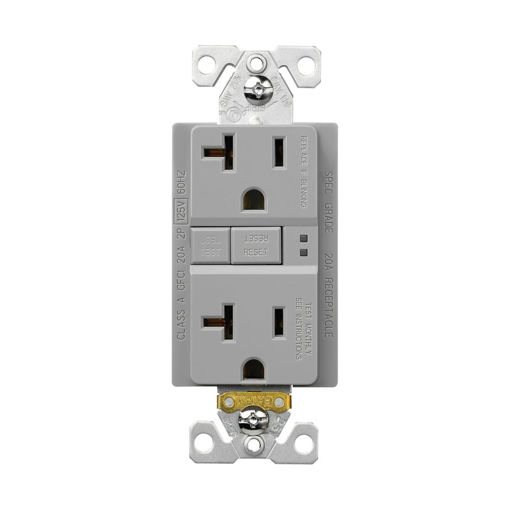 Cooper Wiring Devices SGF20GY GFCI Duplex Receptacle 20A 125V BackSide Wiring Gray Polypropylene Thermoplastic