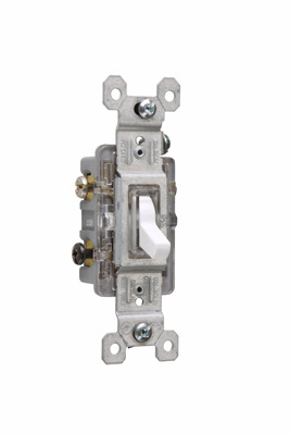 Pass & Seymour 663WSLG Toggle Switch 15A 120V 3-Way Illuminated White Thermoplastic