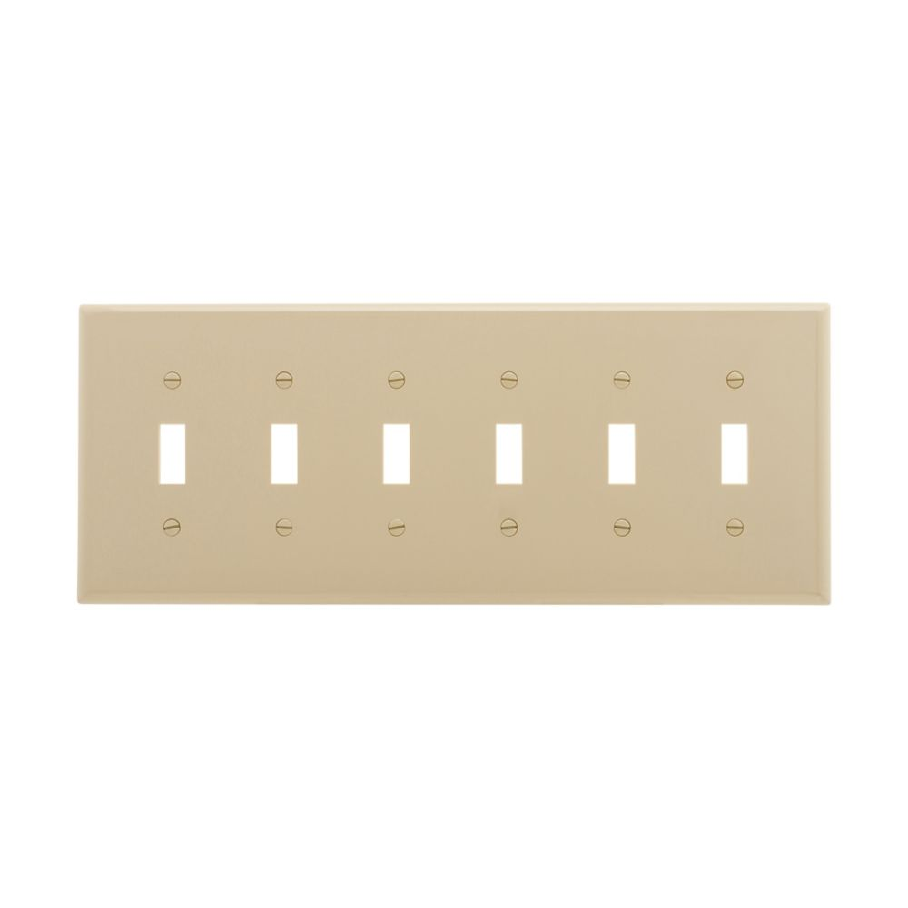 Cooper Wiring Devices PJ6LA Wallplate Six-gang Toggle Switch Light Almond Polycarbonate
