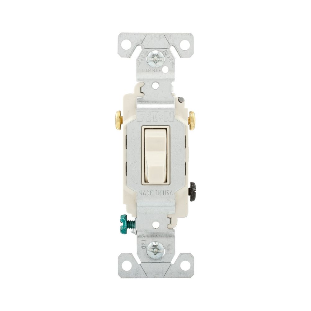 Cooper Wiring Devices CS320LA Toggle Switch Single-pole Three-way 20A 120/277V Side wire Light almond PVC Copper alloy