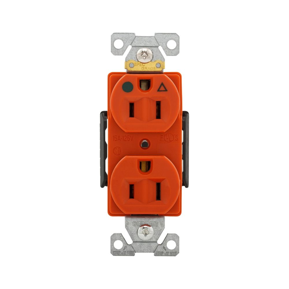 Cooper Wiring Devices IG8200RN Duplex Receptacle 15A 125V Isolated Ground Orange Glass-filled Nylon