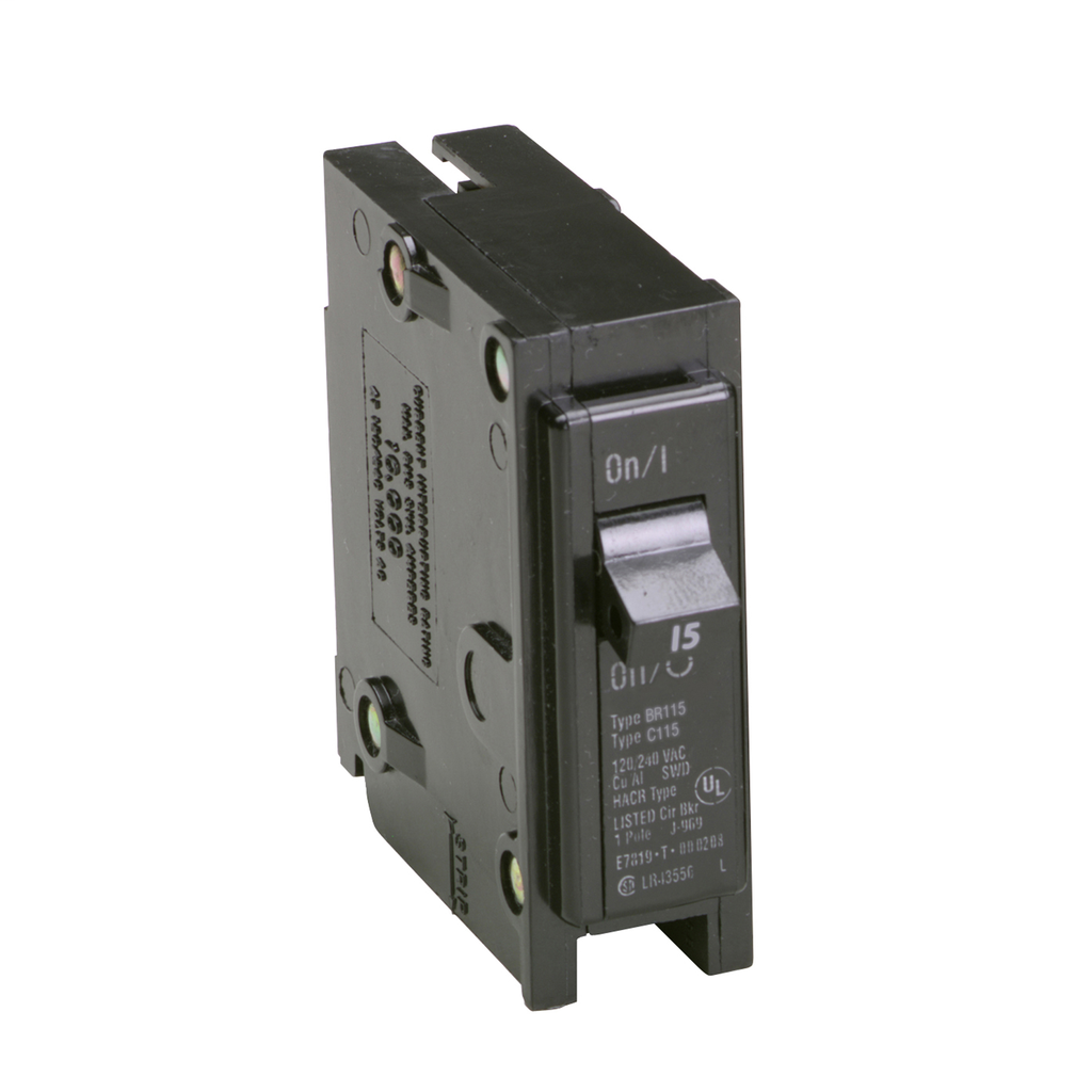Cutler-Hammer BR115 Single-Pole Plug-On Circuit Breaker 15A 10 kAIC 120/240V Copper Aluminum
