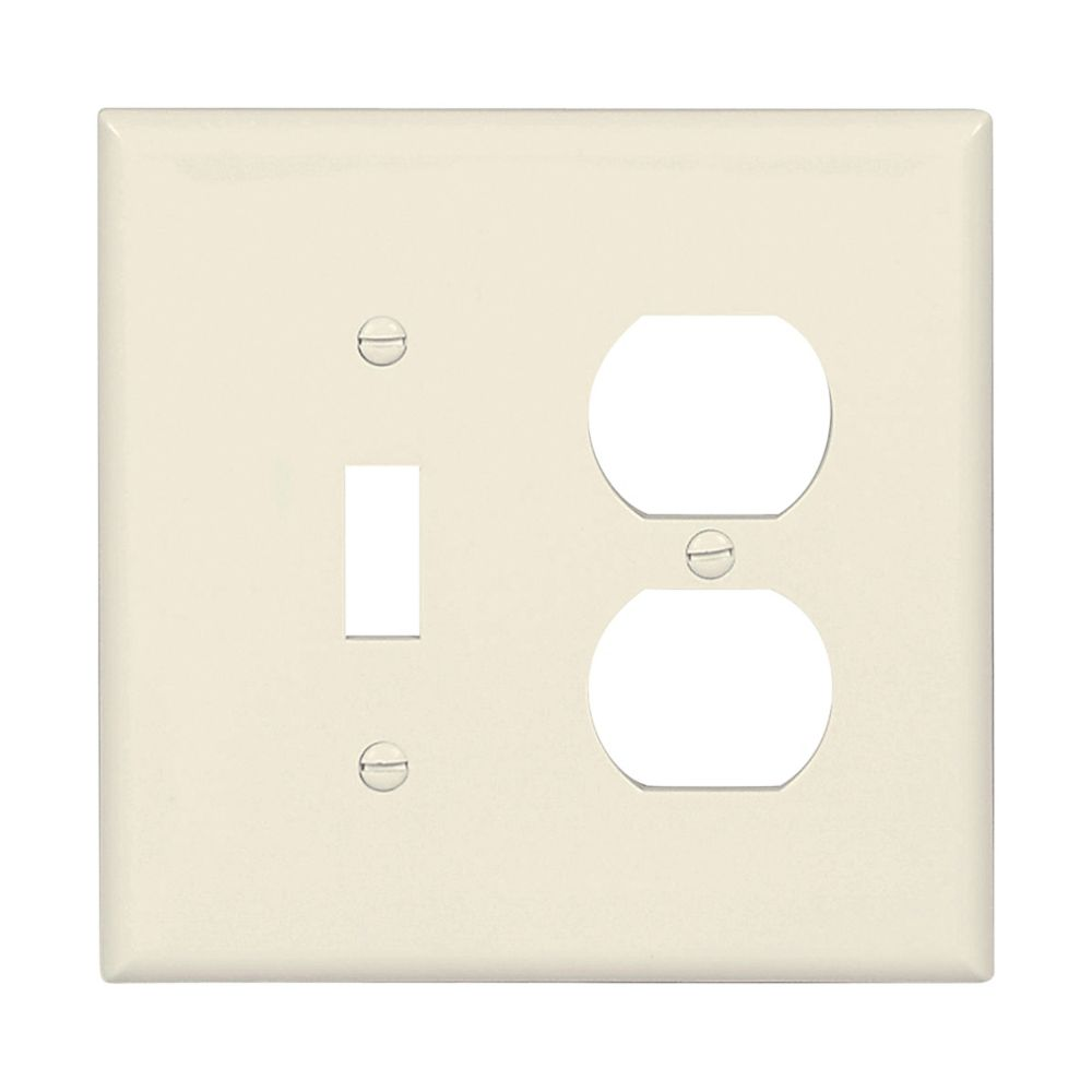 Cooper Wiring Devices PJ18LA Mid-size Two-gang Combination Wallplate Toggle Duplex Light Almond Polycarbonate