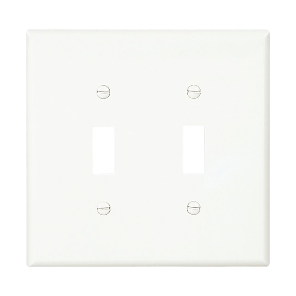 Cooper Wiring Devices PJ2W Wallplate Mid-Size Two-Gang Toggle Switch Cutout White Polycarbonate