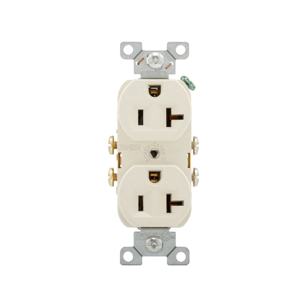 Cooper Wiring Devices CR20LA Duplex Receptacle 125V 20A NEMA 5-20R Side Wire PVC Light Almond