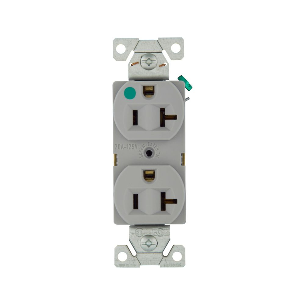 Cooper Wiring Devices 8300GY Duplex Receptacle 20A 125V Two-pole 5-20R Auto-Grounding Gray Nylon PVC