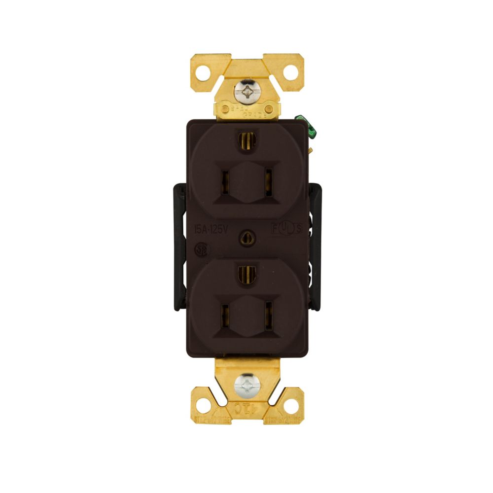 Cooper Wiring Devices AH5262B Duplex Receptacle 15A 125V 5-15R Brass Contacts Nylon Brown Flush Mount Terminal Guards Auto-grounding