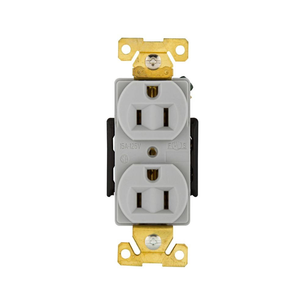Cooper Wiring Devices AH5262GY Duplex Receptacle 15A 125V 5-15R Two-pole Three-wire Terminal Guards Auto-grounding Gray Nylon