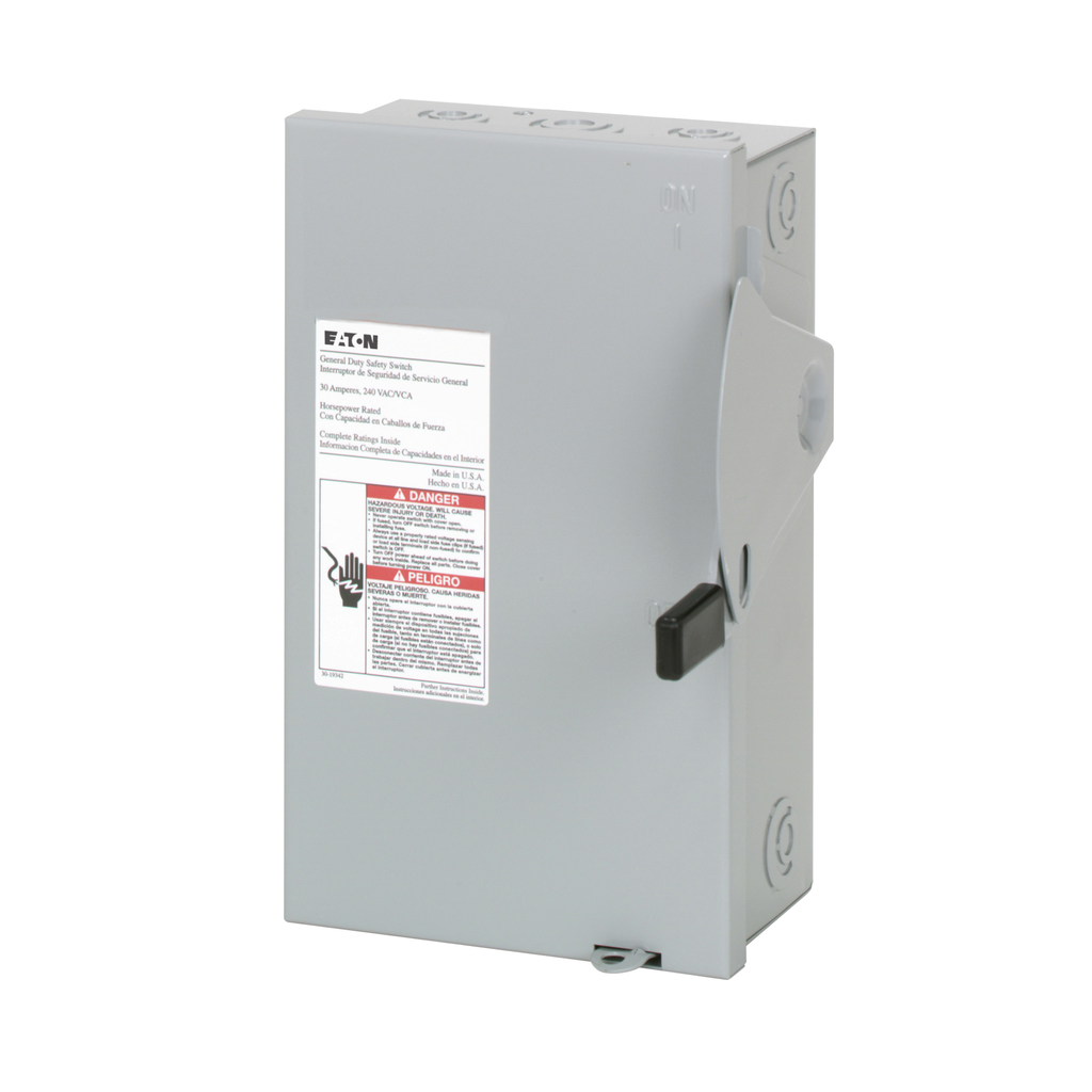 Cutler-Hammer DG221NGB Safety Switch 30A 240V Two-Pole Fusible with Neutral NEMA 1 Painted Steel
