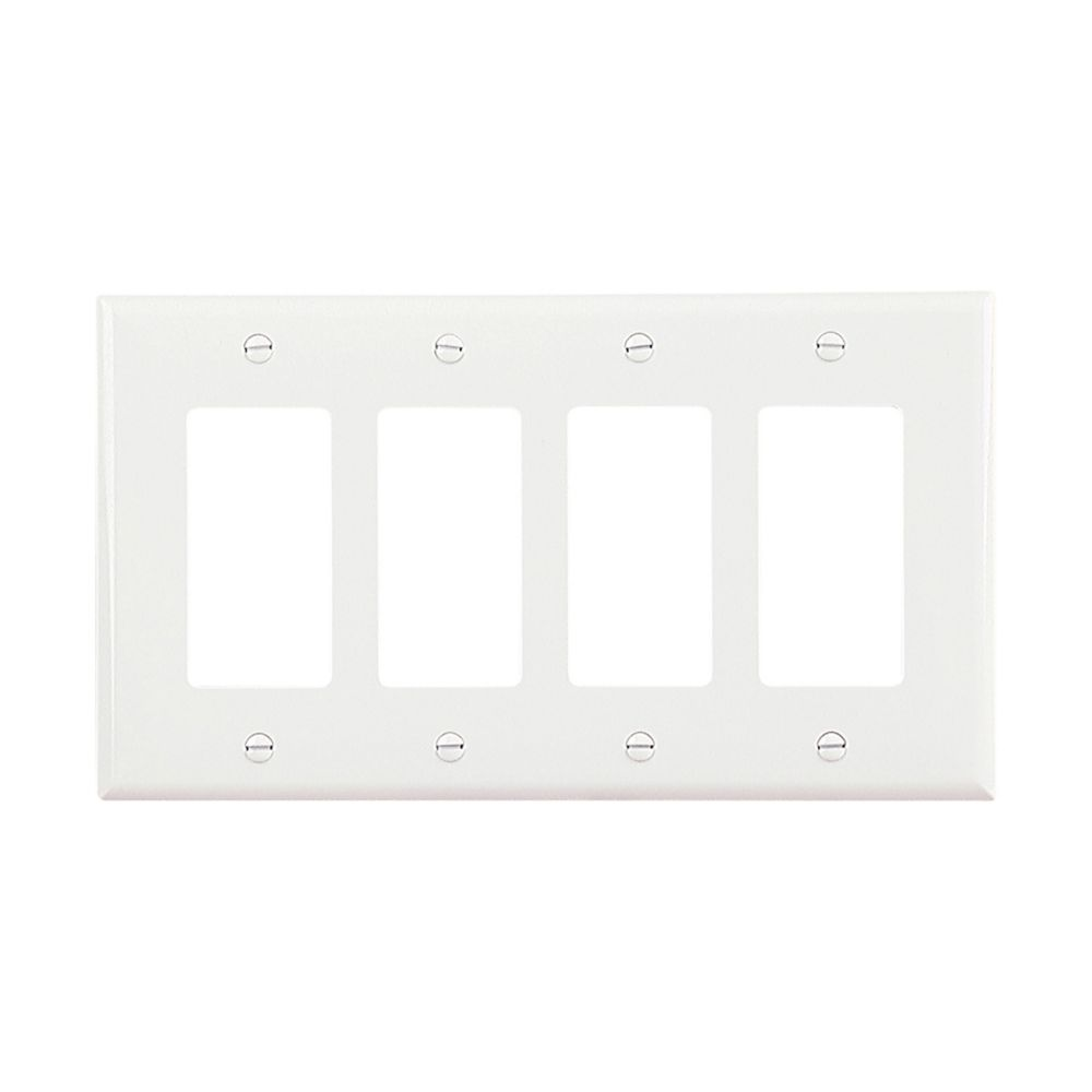 Cooper Wiring Devices PJ264W Wallplate Mid-size 4-Gang Decorator Polycarbonate White
