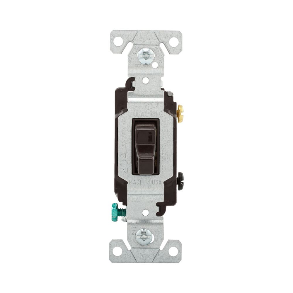 Cooper Wiring Devices CS320B Toggle Switch Single-pole Three-way 20A 120/277V Brown PVC