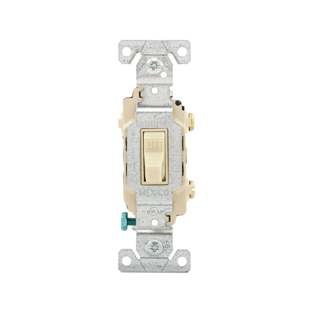 Cooper Wiring Devices CSB120V Toggle Switch 20A 120/277V Single-pole Flush Mount PVC Ivory