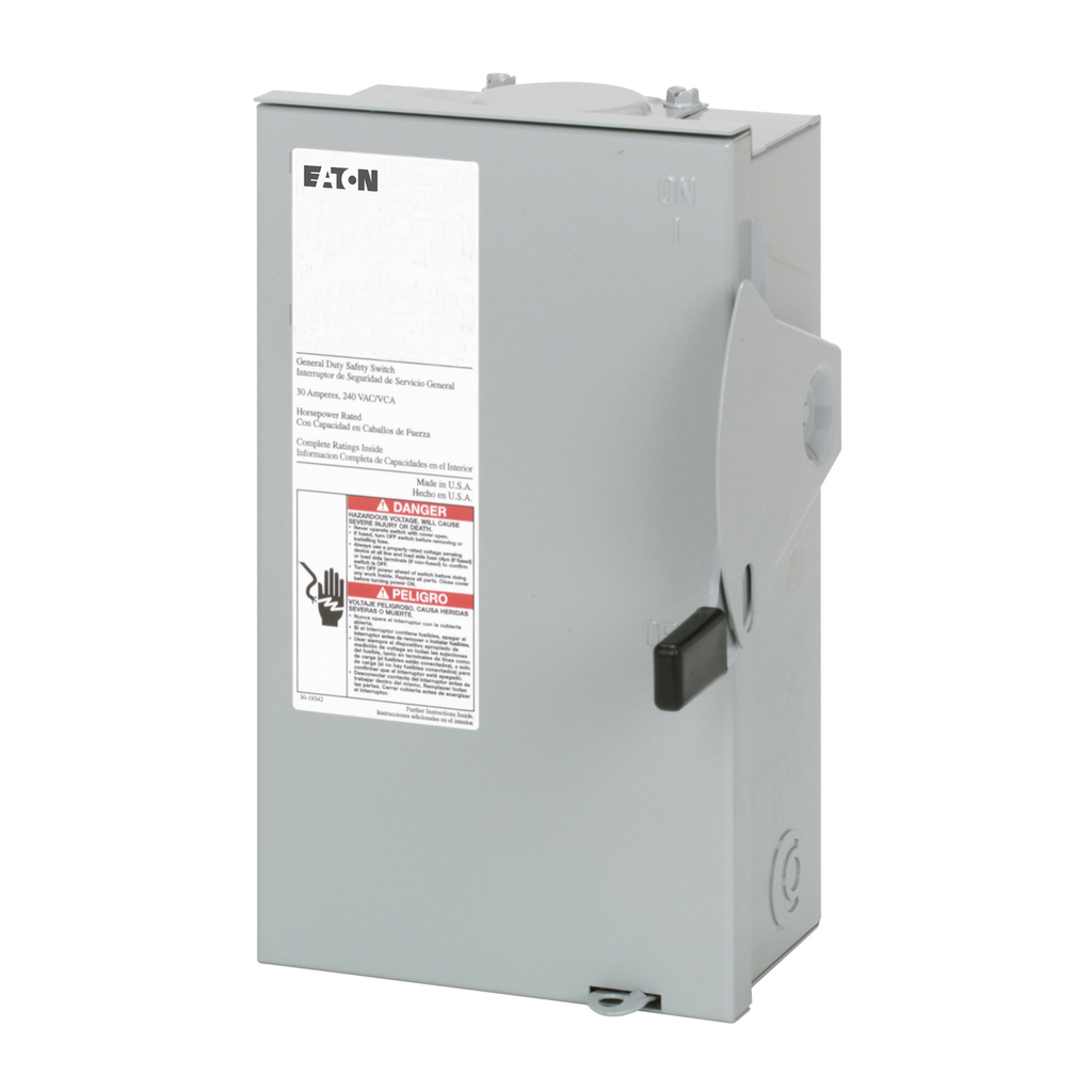 Cutler-Hammer DG221NRB General Duty Safety Switch Two-Pole 240V 30A Fusible with Neutral Painted Galvanized Steel NEMA 3R