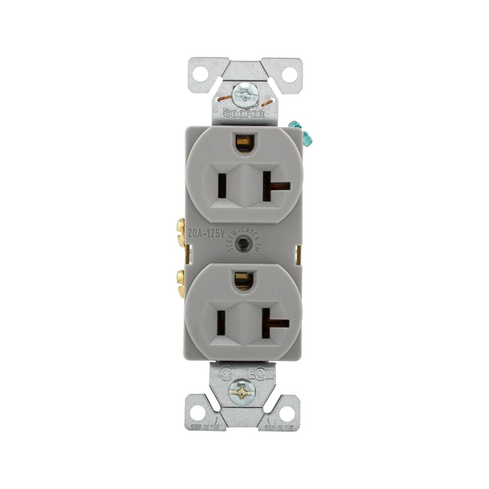 Cooper Wiring Devices BR20GY Duplex Receptacle 20A 125V Two-pole Three-wire Auto-grounding Gray PVC