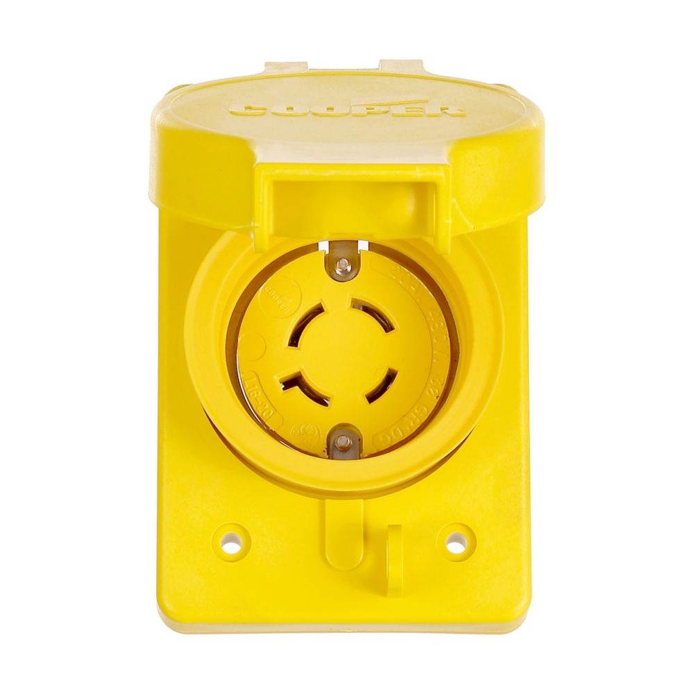 Cooper Wiring Devices L1620RW Locking Receptacle 20A 480V L16-20 Three-pole Four-wire Watertight Thermoplastic Yellow