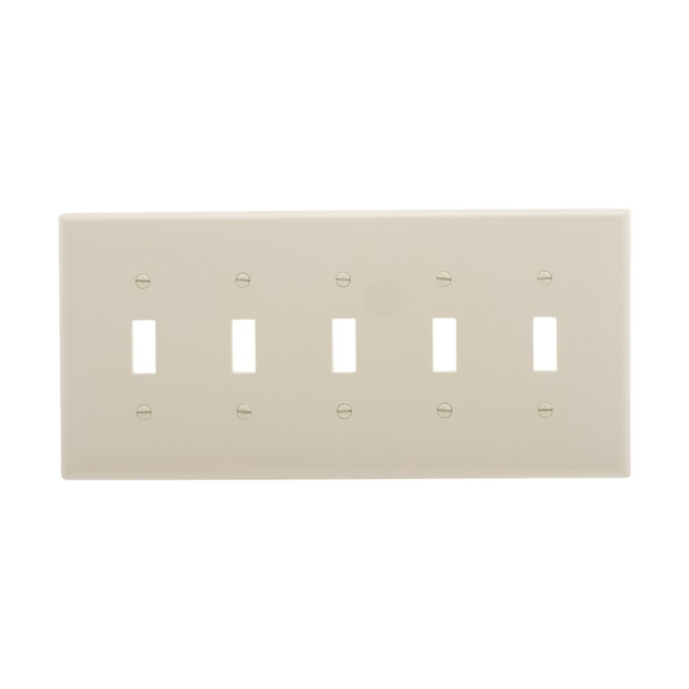 Cooper Wiring Devices PJ5LA Wallplate Mid-size 5-Gang Toggle Switch Light Almond Polycarbonate
