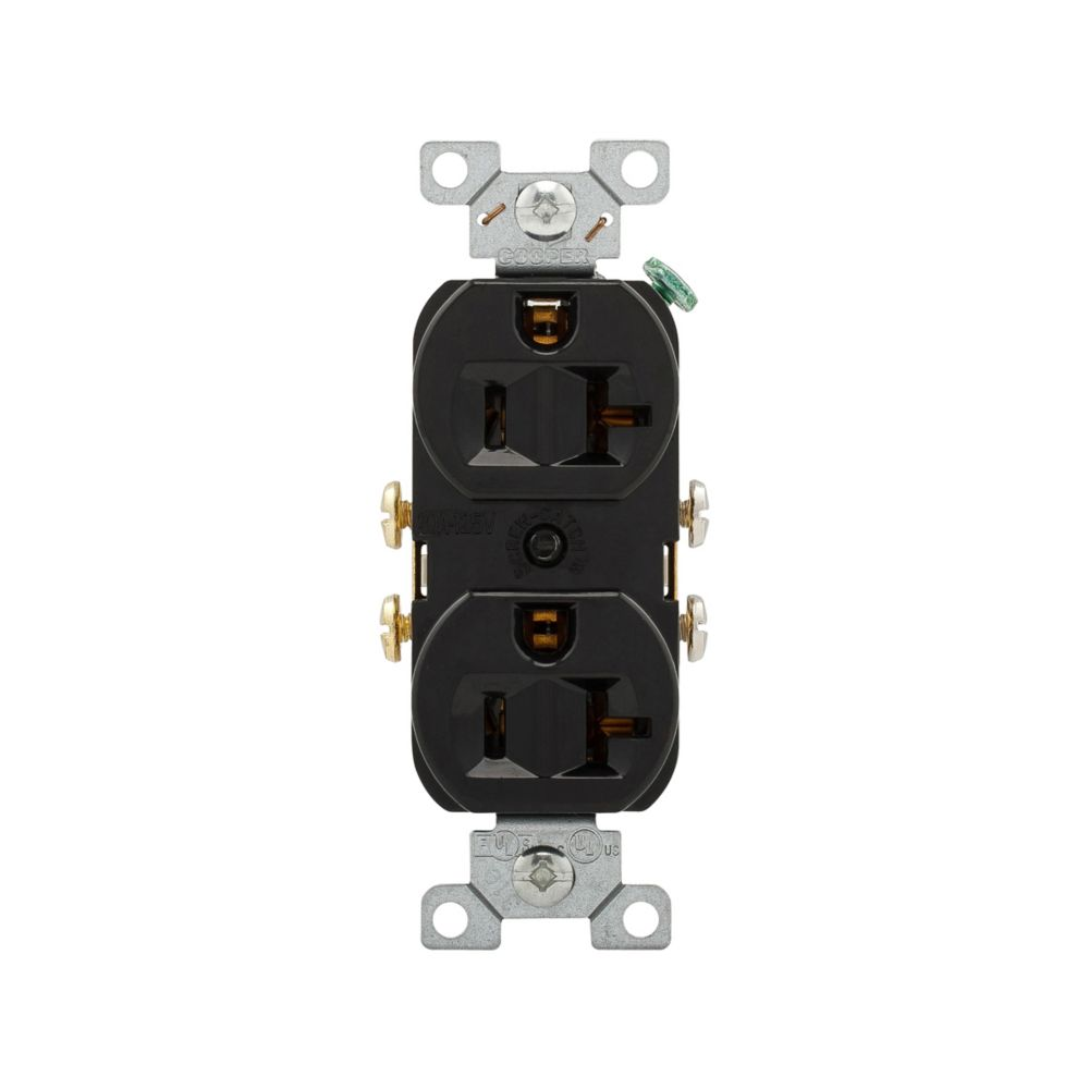 Cooper Wiring Devices CR20BK Duplex Receptacle 20A 125V Two-pole Three-wire NEMA 5-20R Side Wire PVC Black