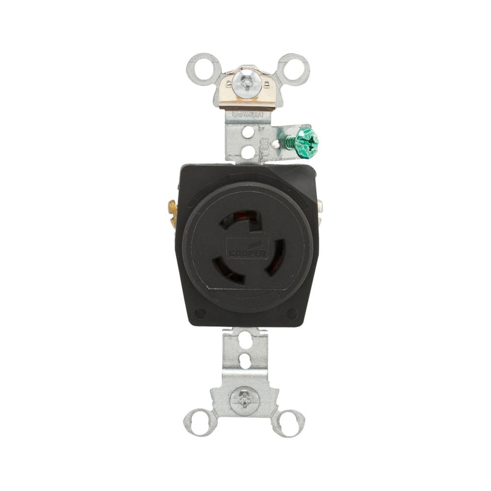 Cooper Wiring Devices CWL715R Locking Receptacle NEMA L7-15 15A 277V Two-pole Back and Side Wiring Black Glass-filled Nylon