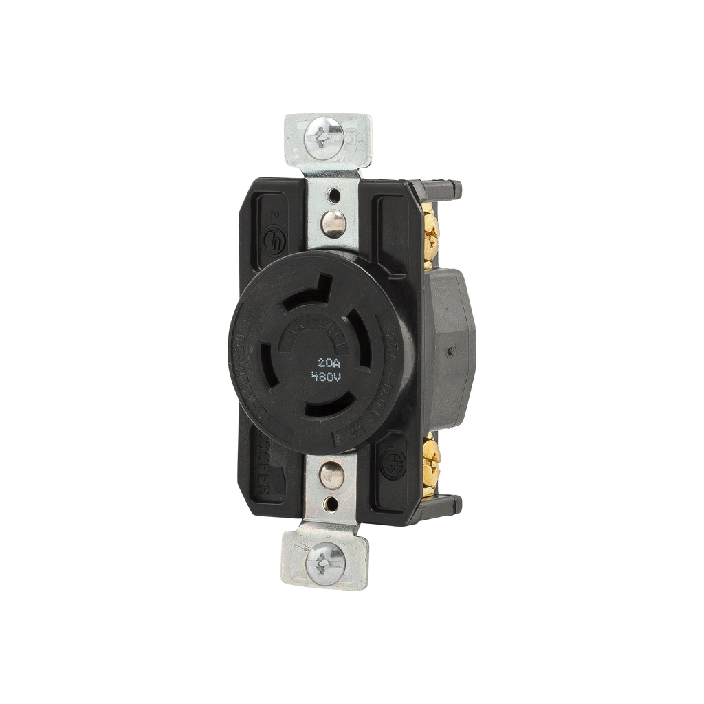 Cooper Wiring Devices AHL1620R Locking Plug 20A 480V NEMA L16-20 Three-pole Four-wire Black Glass-filled nylon