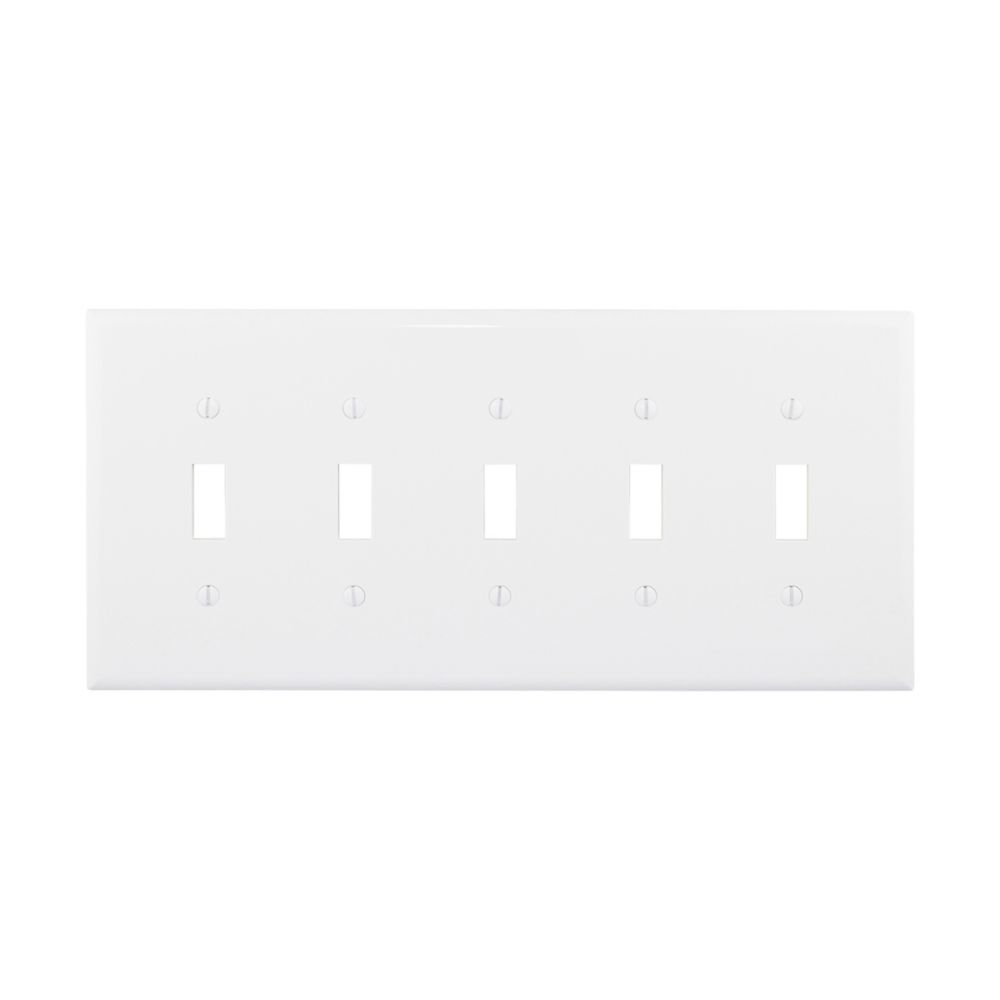 Cooper Wiring Devices PJ5W Mid-size 5-gang Toggle Switch Wallplate White Polycarbonate