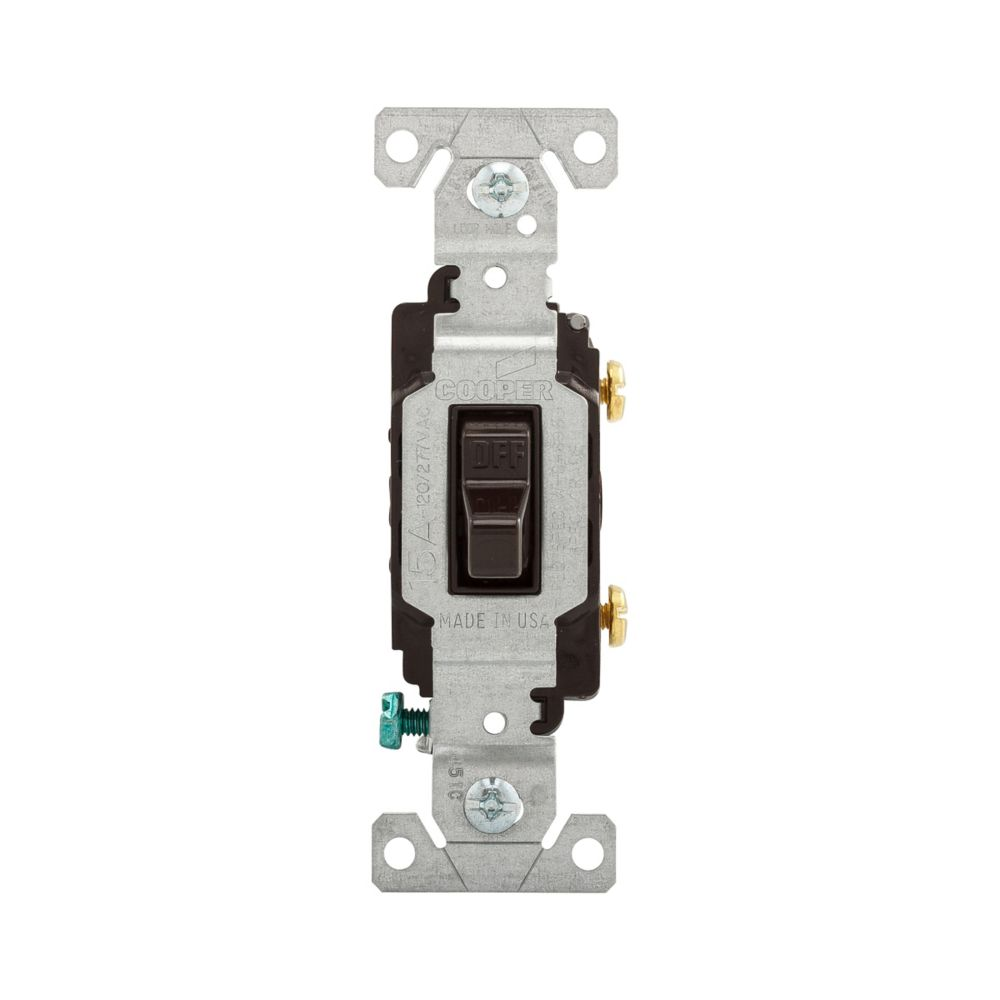 Cooper Wiring Devices CS115B Toggle Switch Single-pole 15A 120/277V Brown PVC Flush Mount Brass Screw Side Wire