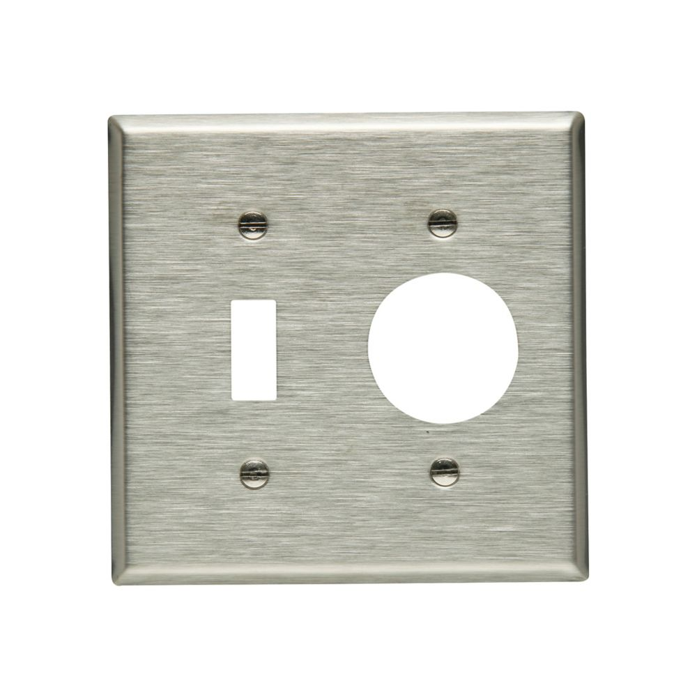 Cooper Wiring Devices 93512-BOX Combination Wallplate Two-gang Toggle Single Receptacle Stainless steel