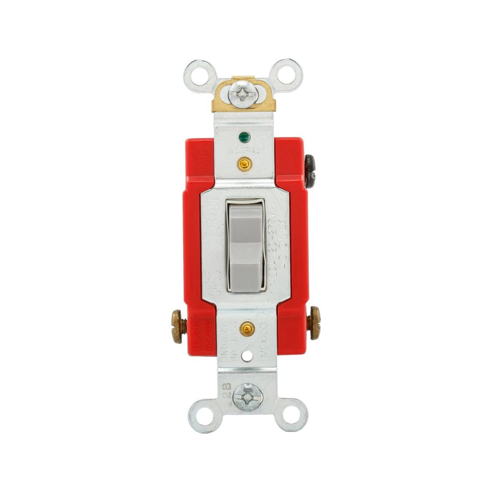 Cooper Wiring Devices AH1223GY Toggle Switch 20A 120/277V Single-Pole Three-Way Gray Polycarbonate Brass
