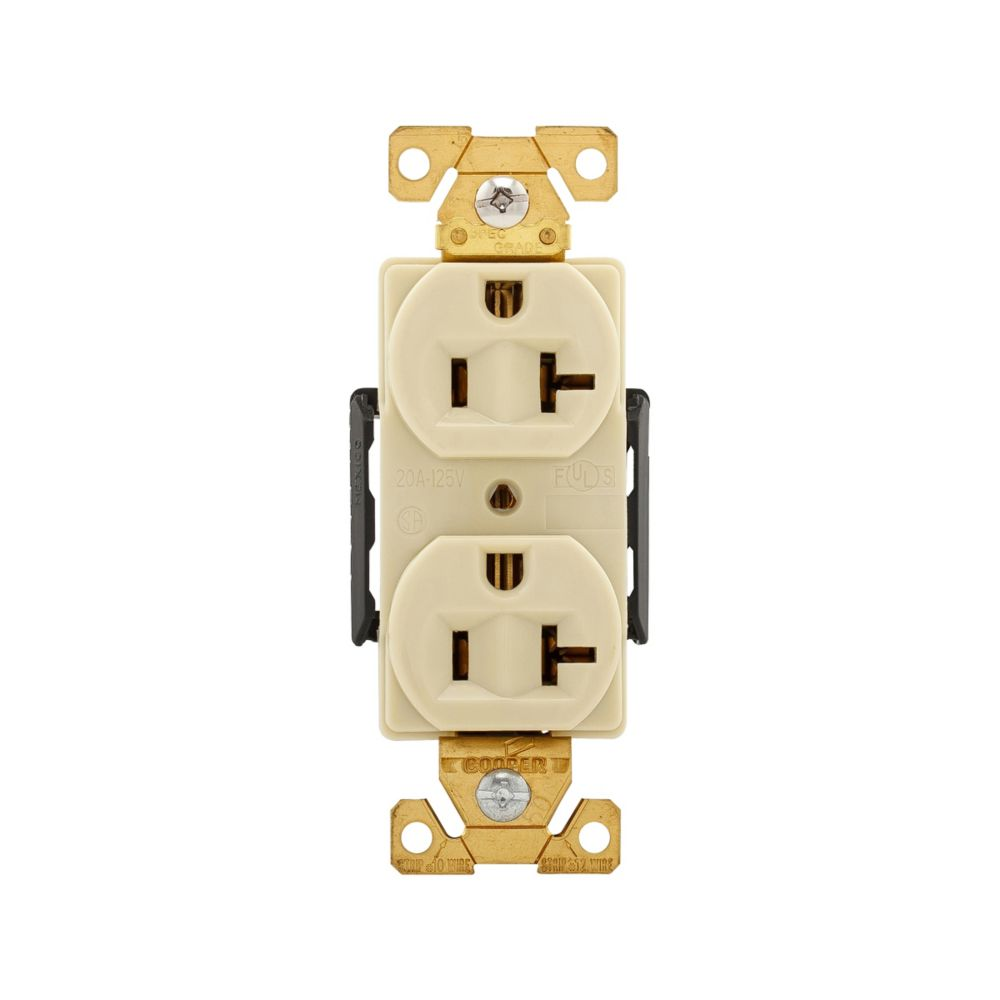 Cooper Wiring Devices AH5362V Duplex Receptacle 20A 125V NEMA 5-20R Ivory Nylon Brass Strap